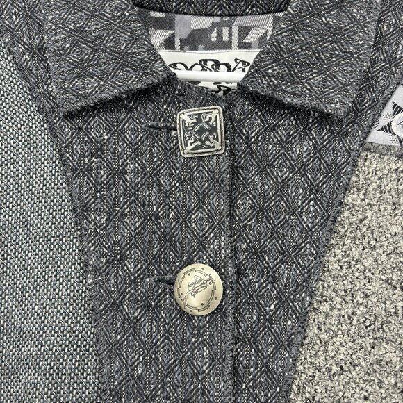Donna Jessica Art-to-Wear Patchwork Blazer Size 2 Large Metal Buttons Grunge - Picture 3 of 13